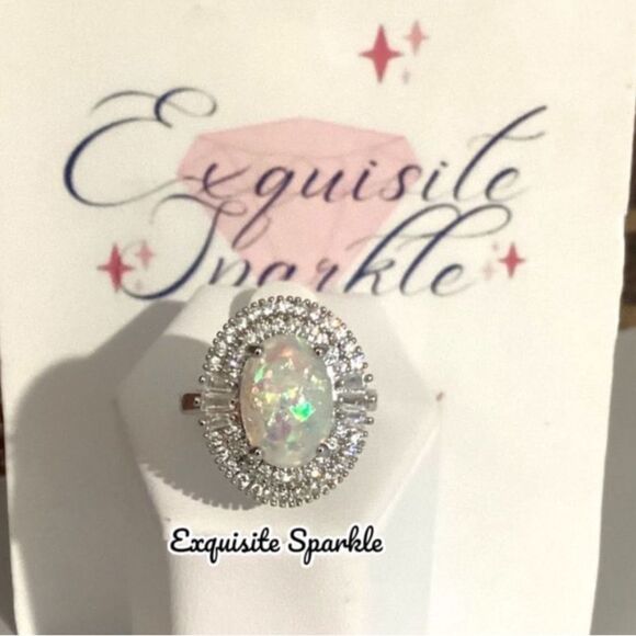 💗Beautiful 4C Faceted  Genuine Australian Oval Opal W/Double 💎 Halo - Picture 3 of 14